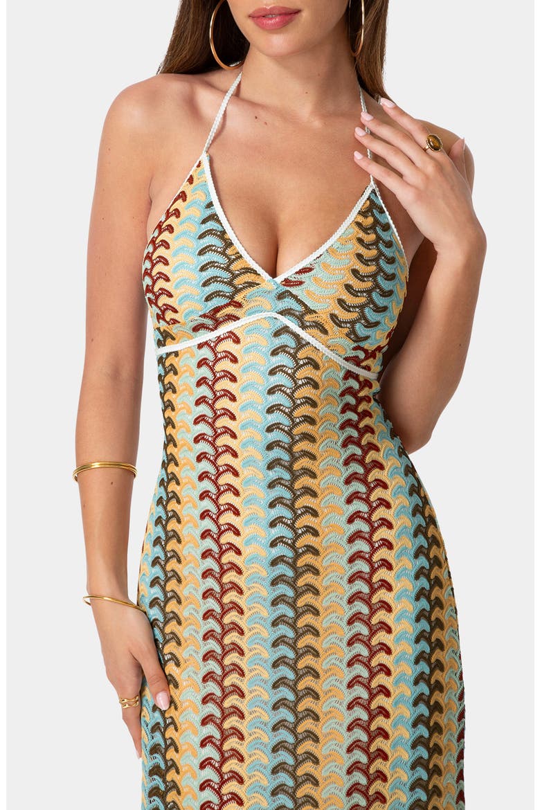 Crochet Stripe Halter Maxi Dress, Alternate, color, BLUE/ MULTI