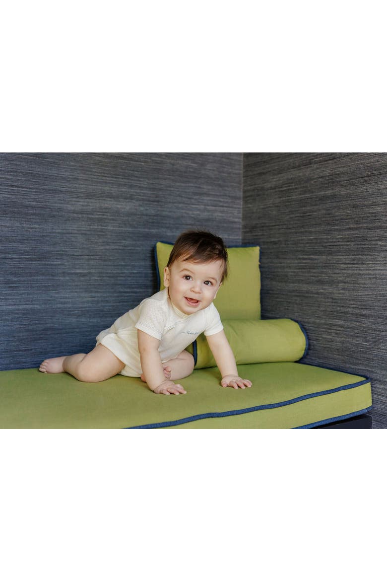 Organic Cotton Amore Pointelle Collection - Romper, Alternate, color, Ivory/Metallic Blue