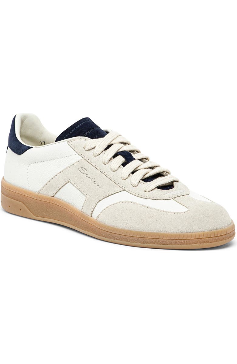 Santoni Women's Leather Sneaker, Main, color, White And Blue