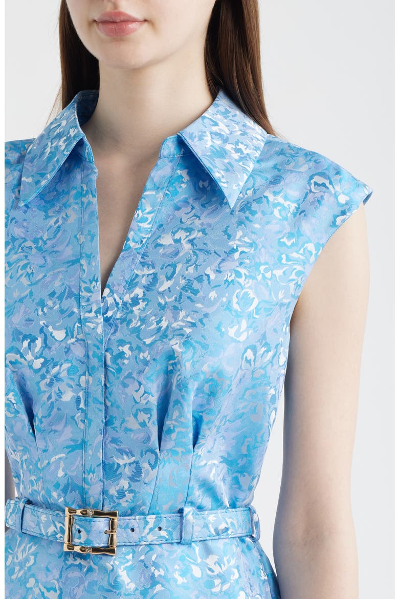 Belted Floral Jacquard Sleeveless Cocktail Dress, Alternate, color, BLUE MULTI