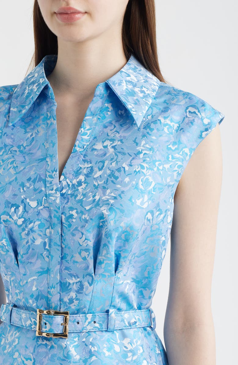 Adrianna Papell Belted Floral Jacquard Sleeveless Cocktail Dress, Alternate, color, Blue Multi