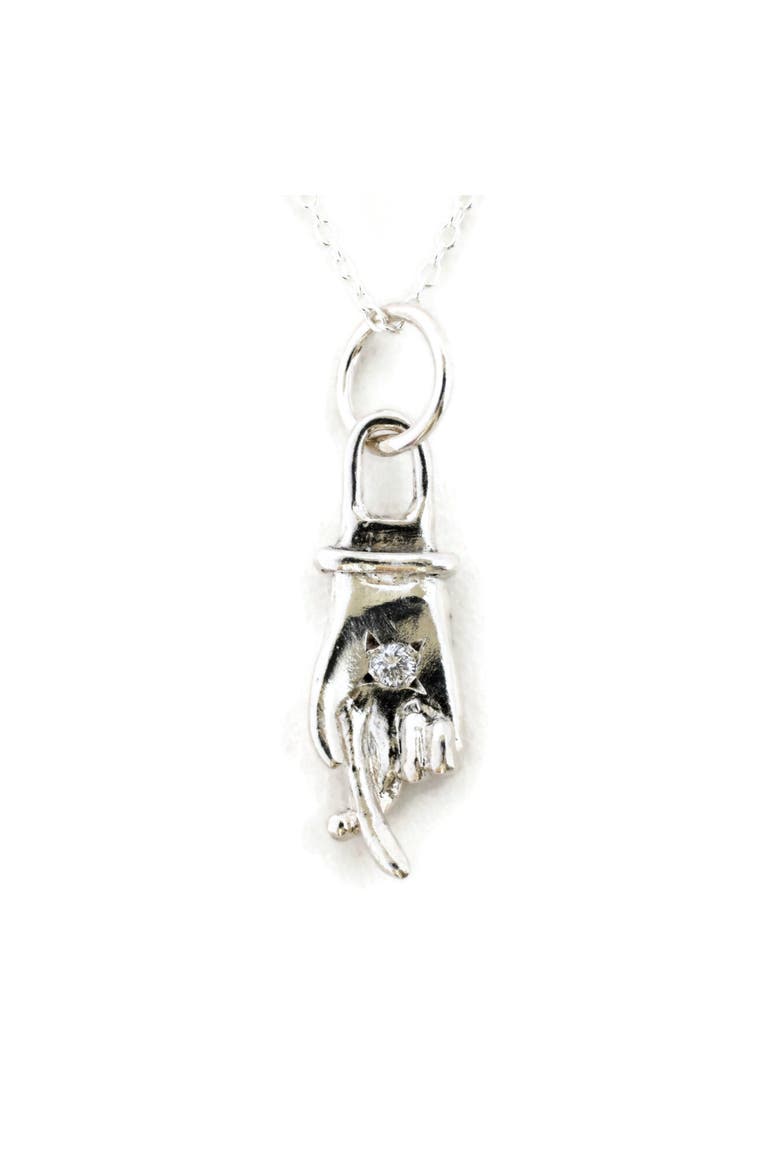 Sterling Cross My Fingers Diamond Necklace, Main, color, Silver