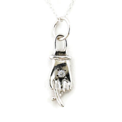 Sterling Cross My Fingers Diamond Necklace
