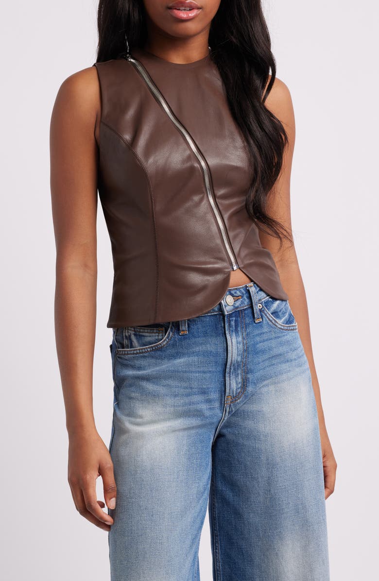 Mistress Rocks Zip Front Faux Leather Top, Main, color,
