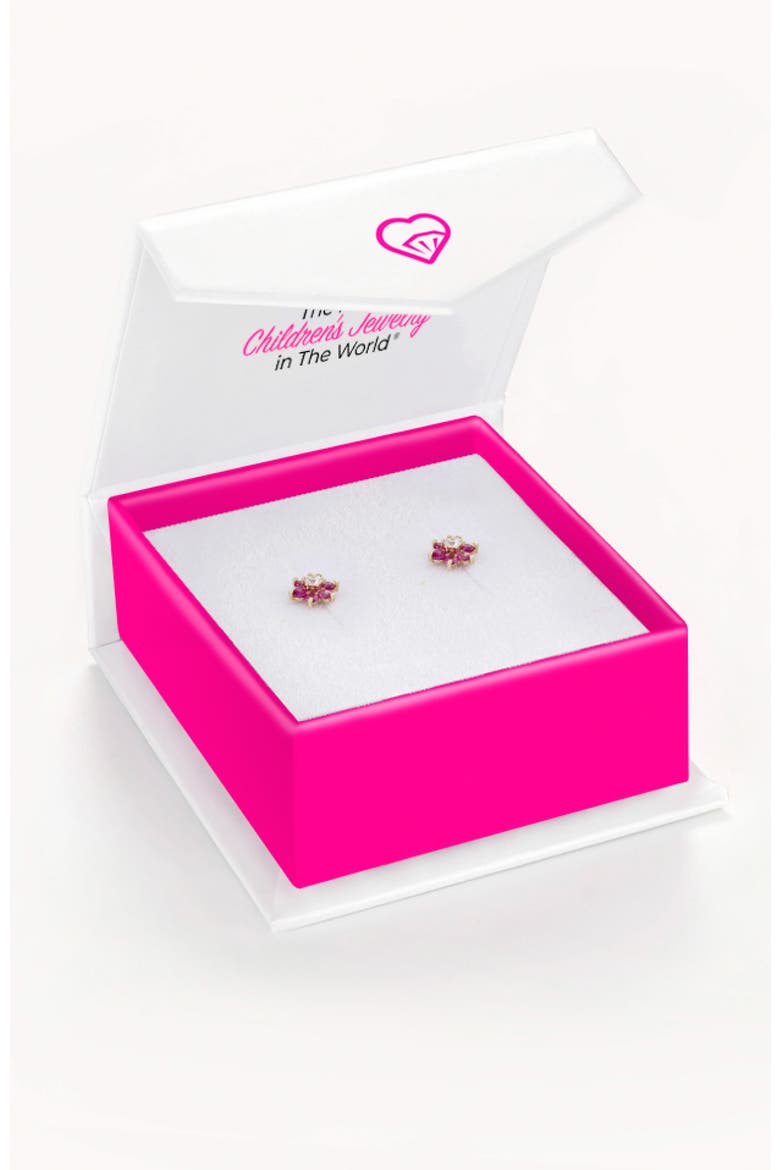 14k Flower Cluster Earrings, Alternate, color, Hot Pink