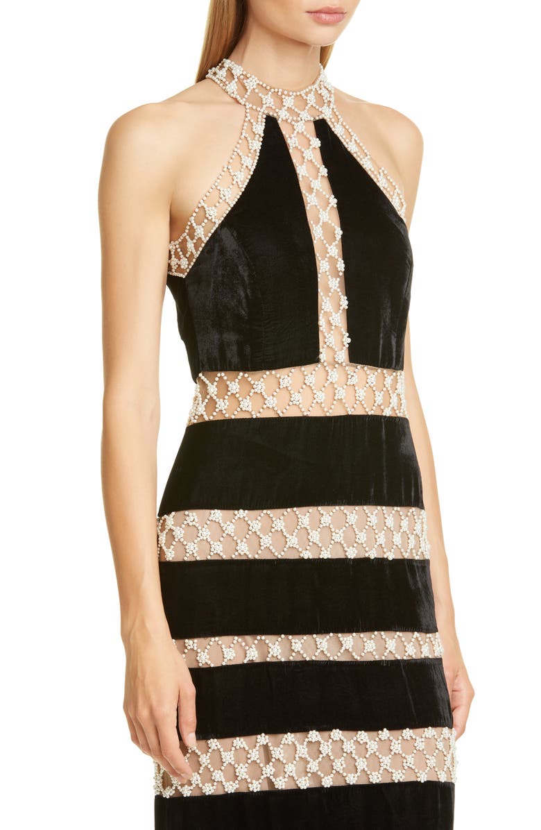 PatBO Patricia Bonaldi Imitation Pearl & Velvet Halter Gown, Alternate, color,