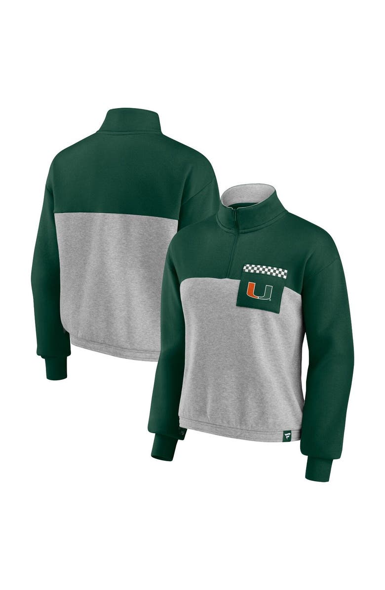 FANATICS Women's Fanatics Branded Green/Heathered Gray Miami Hurricanes Sideline to Sideline Colorblock Quarter-Zip Jacket, Main, color, Green