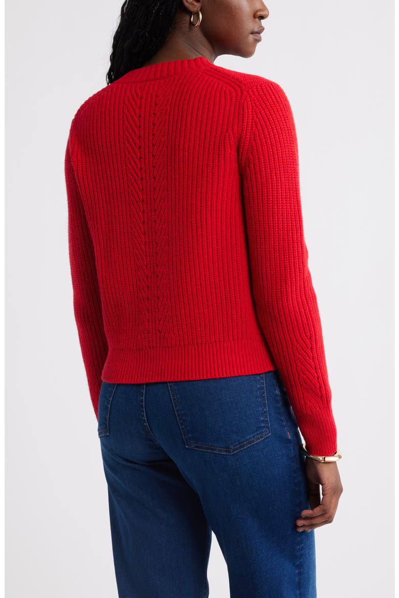 Shaker Stitch Pointelle Pima Cotton & Merino Wool Cardigan, Alternate, color, RED BARBADOS CHERRY