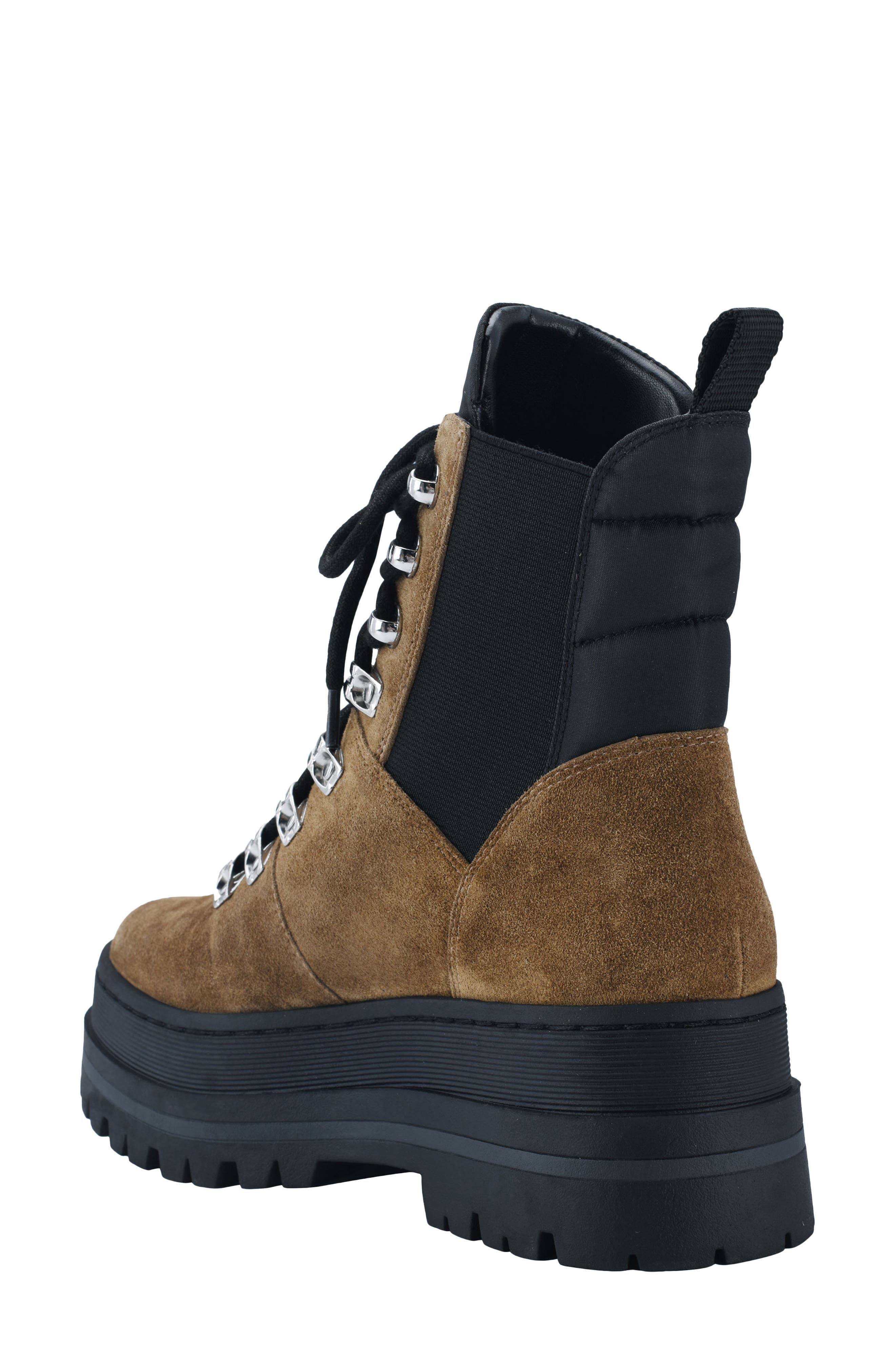 Plune Lace-Up Lug Sole Bootie, Alternate, color, BIRRA/ BLACK SUEDE