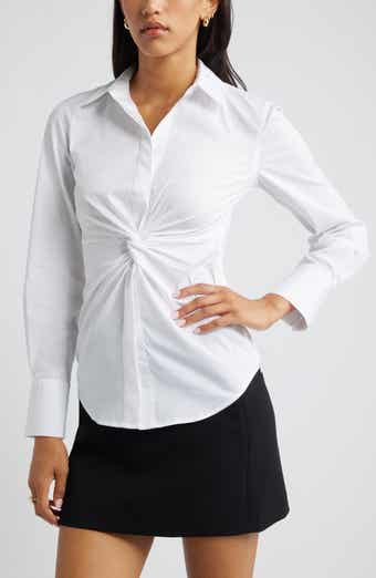 Open Edit Twist Front Stretch Cotton Blend Button-Up Shirt