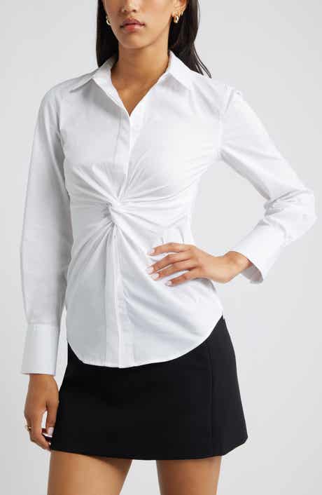 Open Edit Twist Front Stretch Cotton Blend Button-Up Shirt