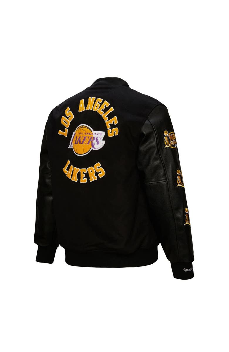 Mitchell & Ness Men's Mitchell & Ness  Black Los Angeles Lakers Hardwood Classics Blackout Collection Full-Snap Varsity Jacket, Alternate, color, 