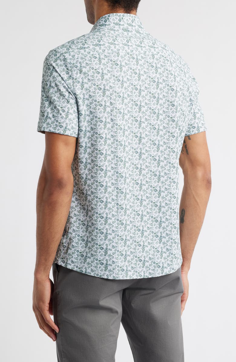 Stone Rose Trim Fit Techno Stretch Skulls Print Short Sleeve Performance Button-Up Shirt, Alternate, color,