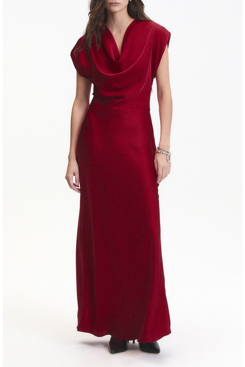 Dahlia Satin Cowl Neck Gown, Main, color, ROUGE