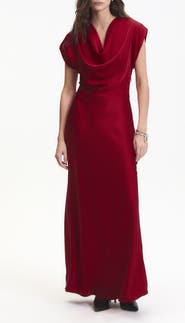 DELUC Dahlia Satin Cowl Neck Gown