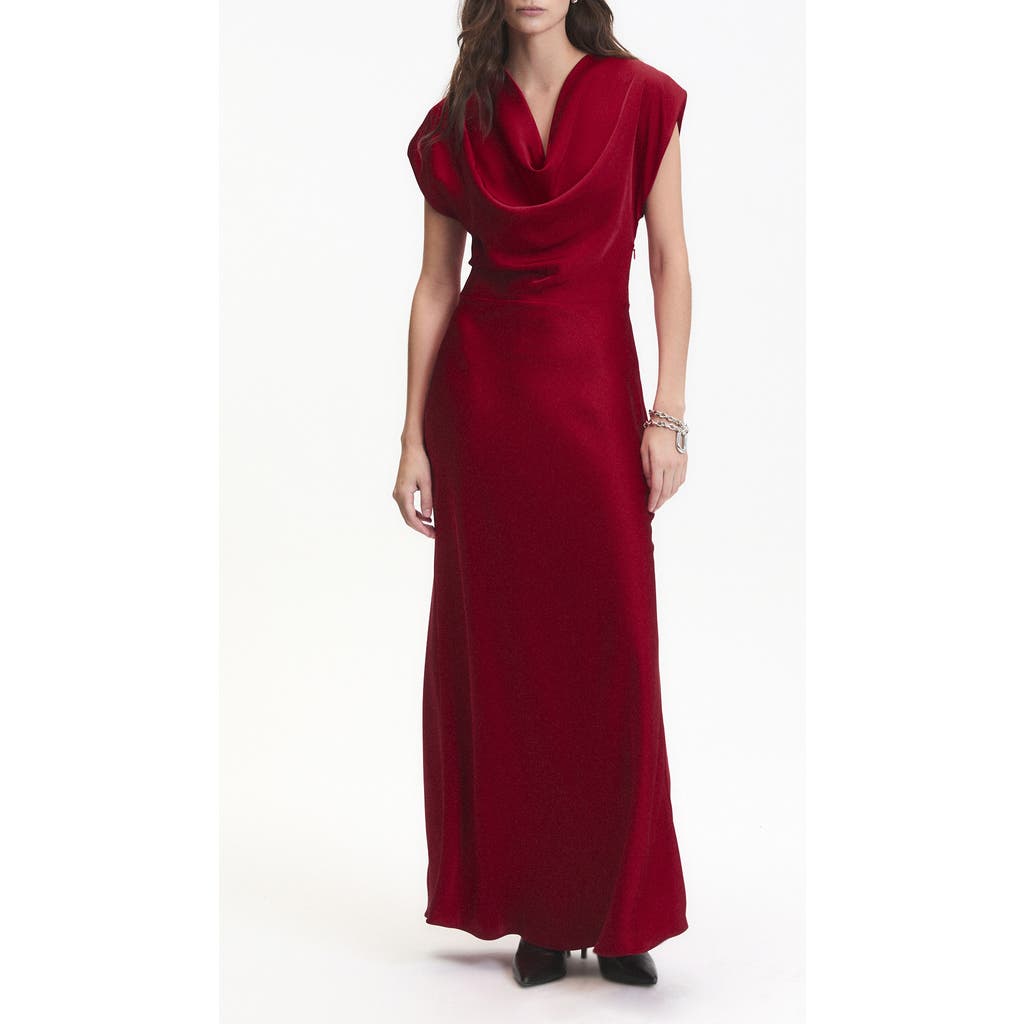 Deluc Dahlia Satin Cowl Neck Gown In Red