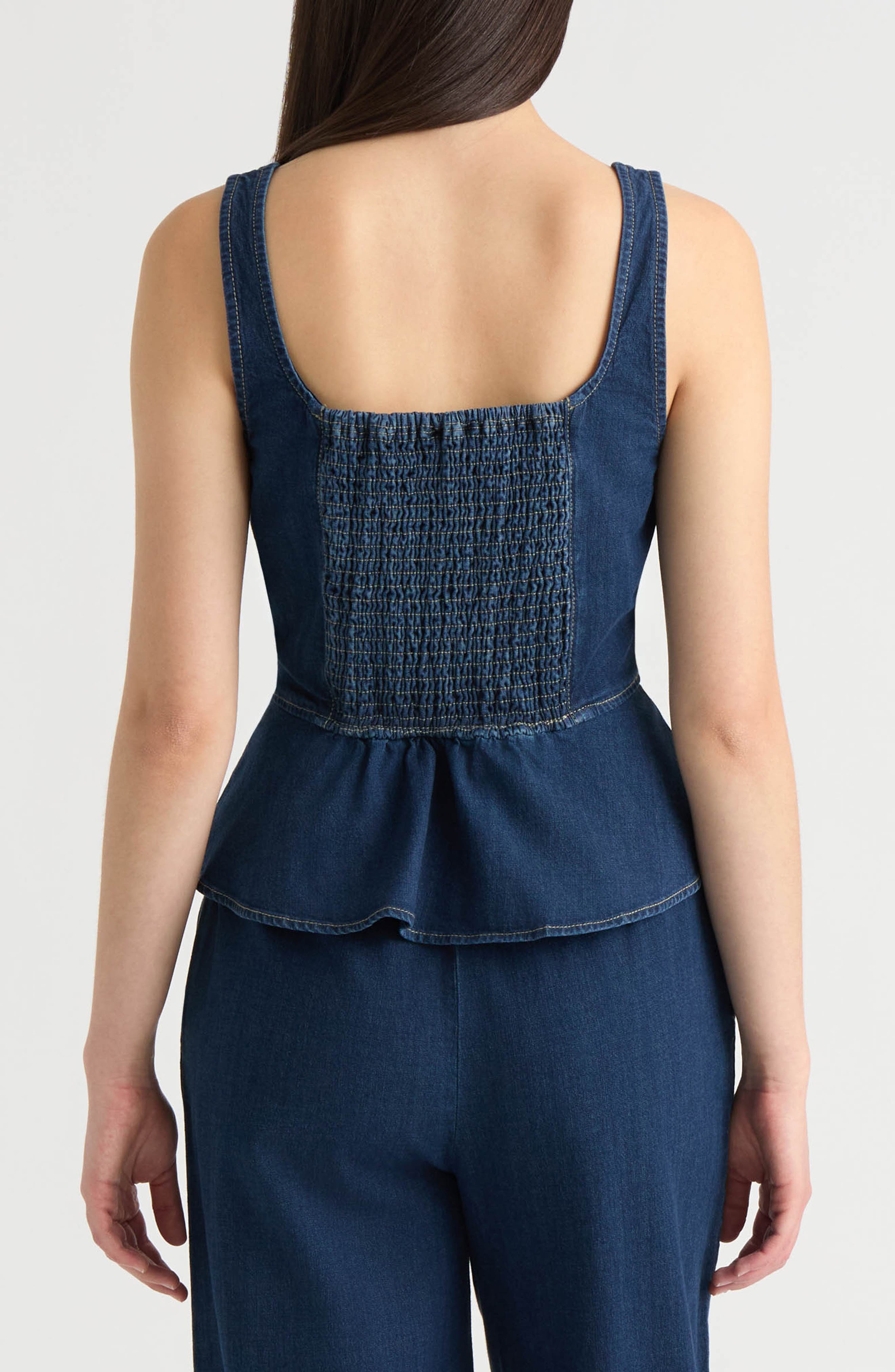Peplum Stretch Cotton Denim Top - image 2