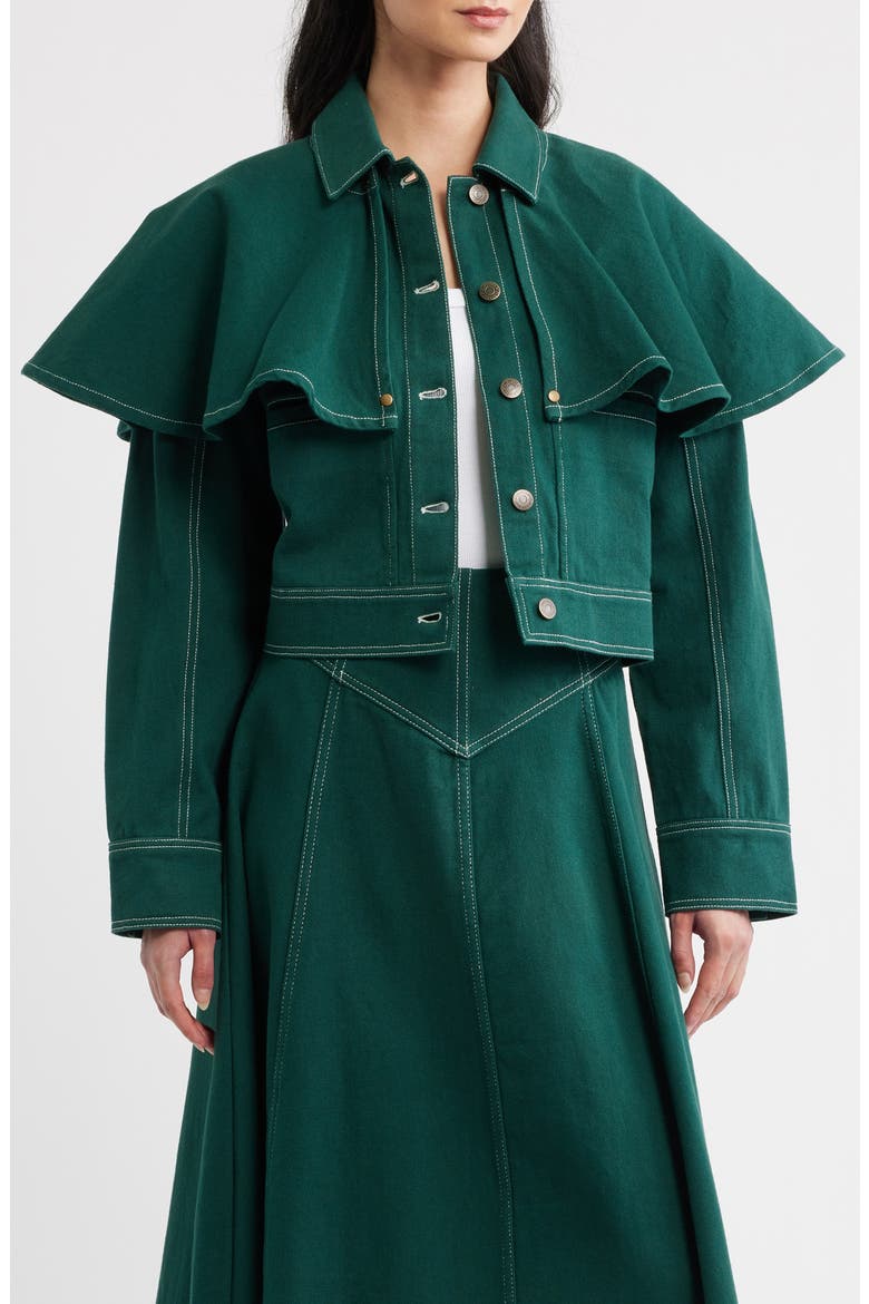 Clarke Ruffle Cape Cotton Twill Jacket, Main, color, JUNE BUG