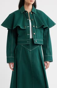 Cleobella Clarke Ruffle Cape Cotton Twill Jacket