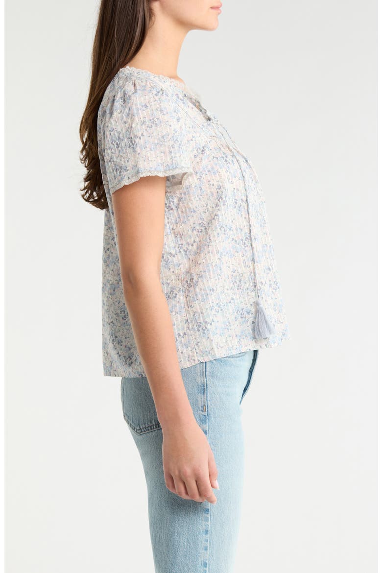 Floral Flutter Sleeve Cotton Blend Top, Alternate, color, BLUE FLORAL