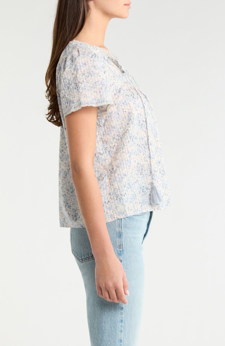 Lucky Brand Floral Flutter Sleeve Cotton Blend Top, Alternate, color, Blue Floral