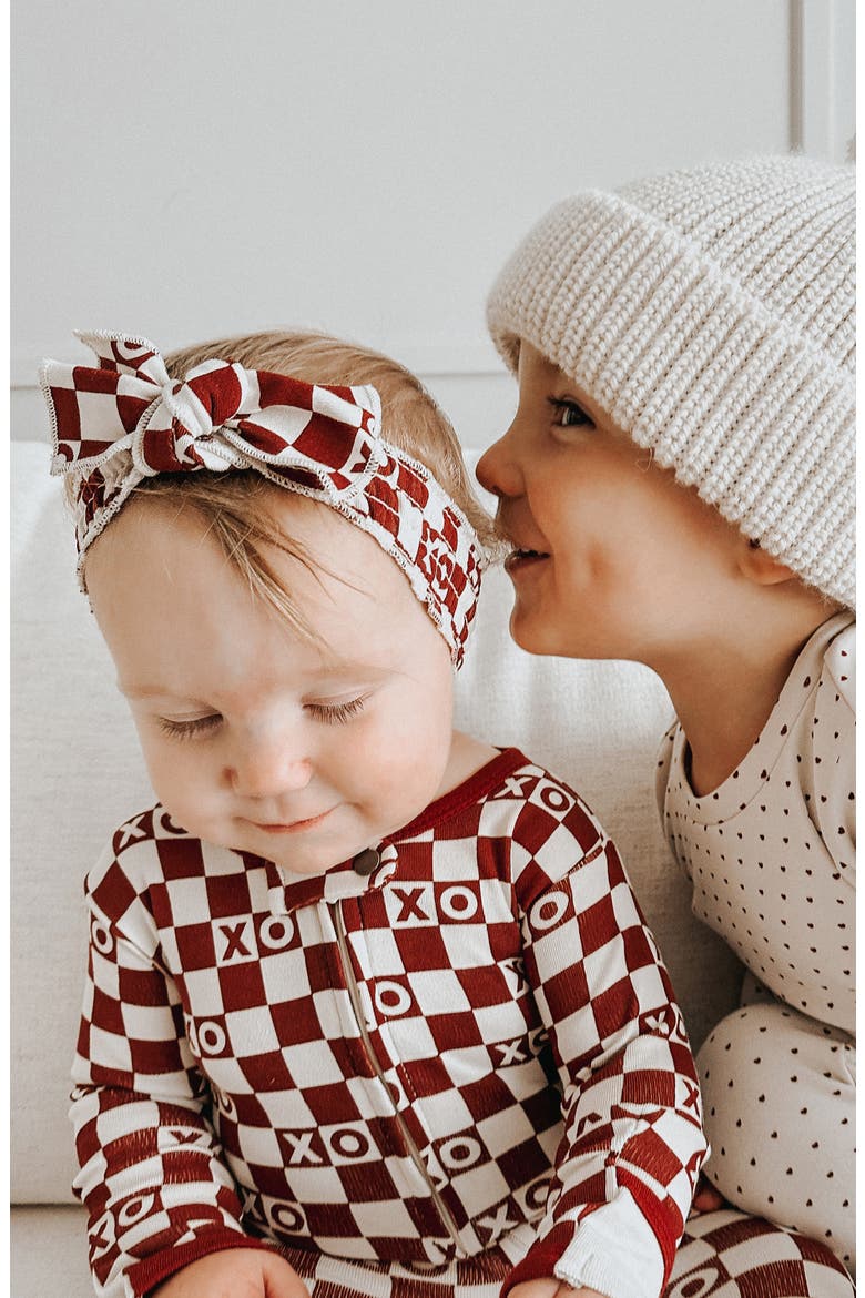 XO Checkerboard Organic Cotton Zip Footie, Alternate, color, CRIMSON XO CHECKER