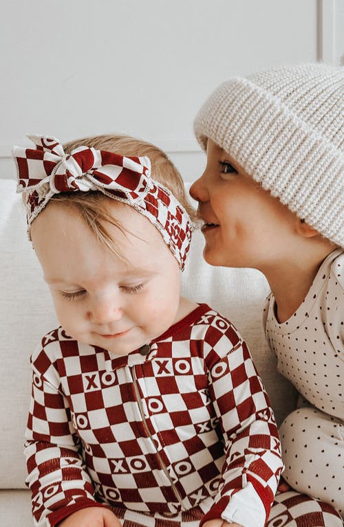 L'ovedbaby Xo Checkerboard Organic Cotton Zip Footie In Crimson Xo Checker