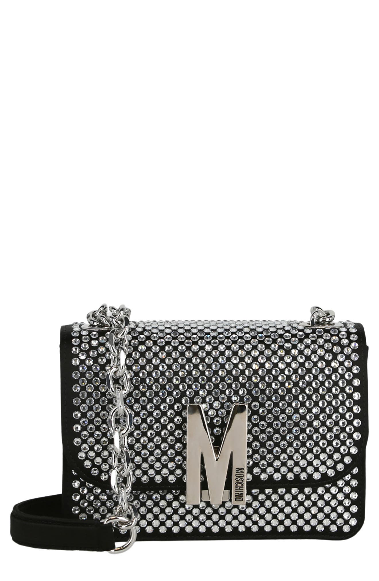 Moschino Crystal Embellished Crossbody Bag, Main, color, 