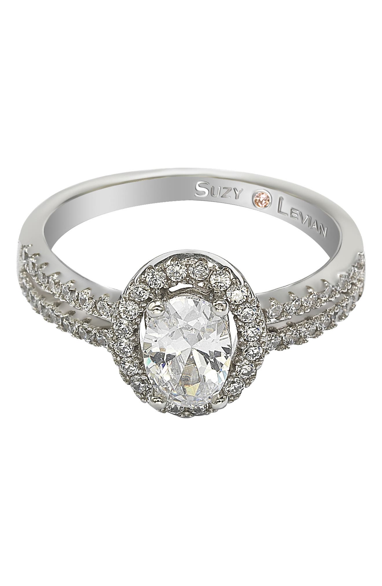 SUZY LEVIAN Sterling Silver Oval Cut Bridal Ring