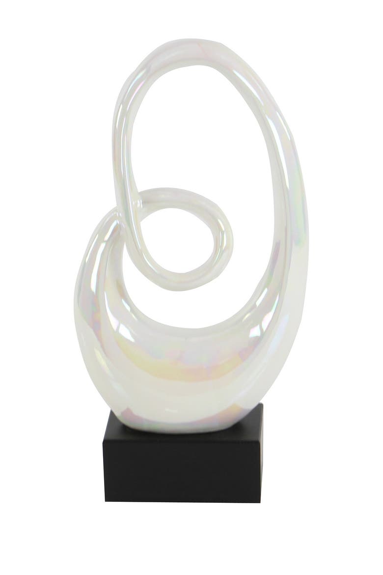 White Ceramic Swirl Abstract Sculpture with Black Base, Alternate, color, WHITE