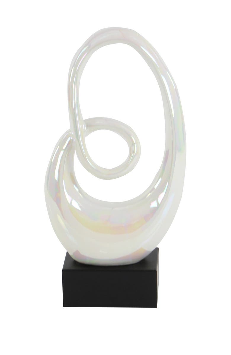 WILLOW ROW White Ceramic Swirl Abstract Sculpture with Black Base, Alternate, color, White