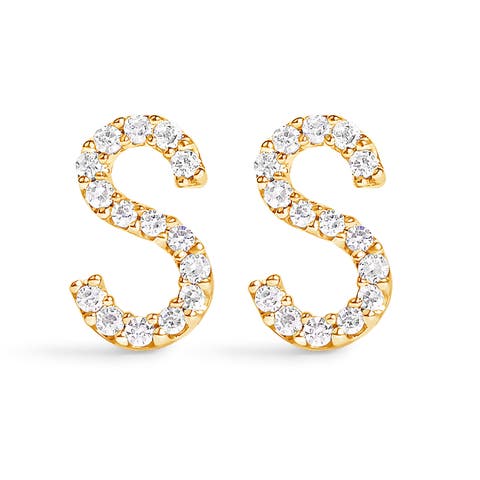 10K Gold 1/10 Cttw Diamond Initial "A" to "Z" Stud Earring