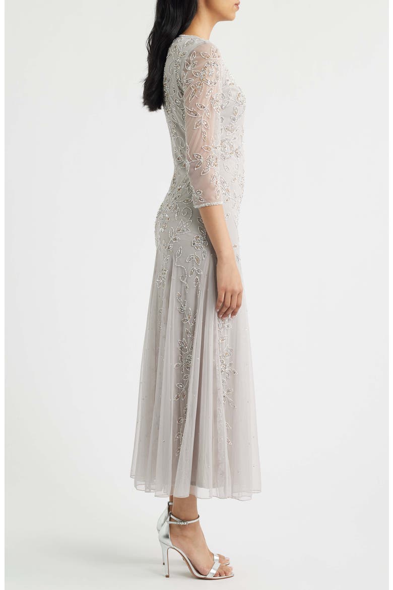 Beaded Tulle A-Line Gown, Alternate, color, SILVER