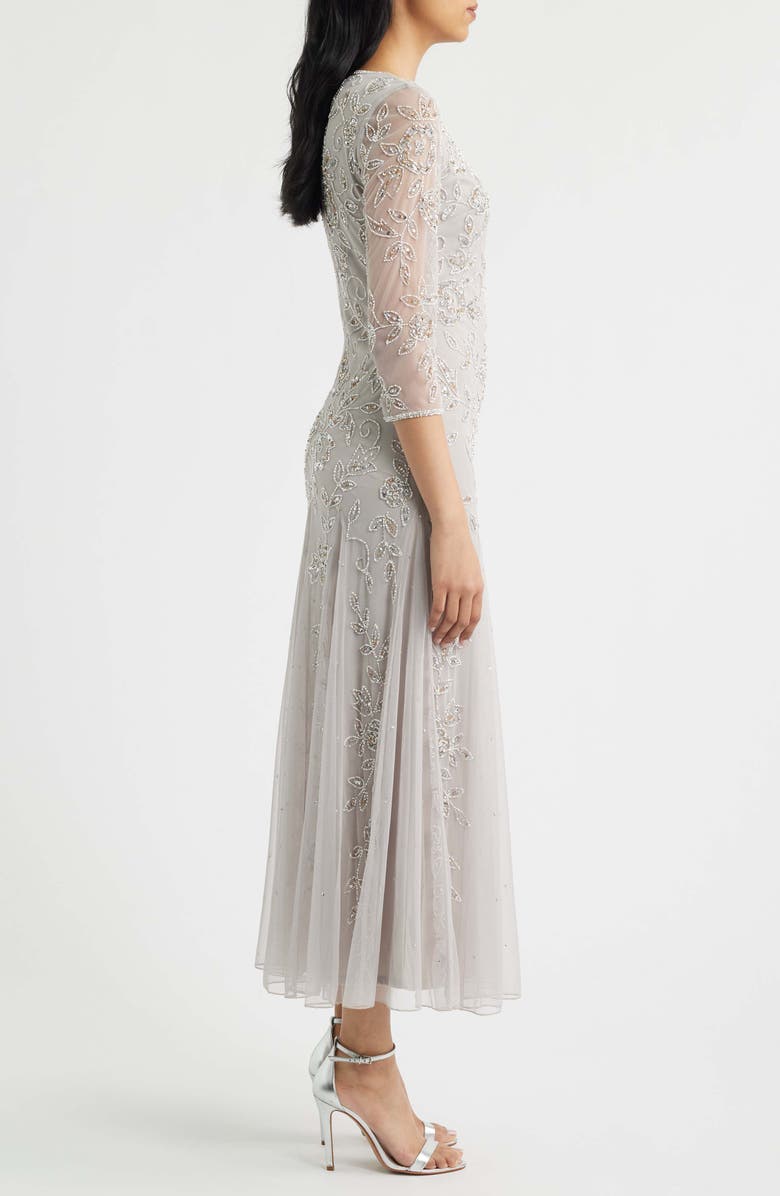 Pisarro Nights Beaded Tulle A-Line Gown, Alternate, color, Silver