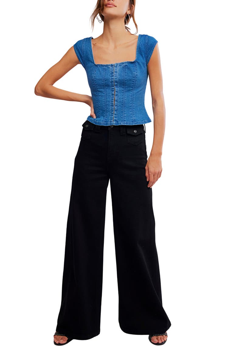 Marilyn Denim Corset Top, Alternate, color, SKYLIGHT