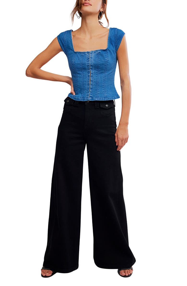 Free People Marilyn Denim Corset Top, Alternate, color, Skylight