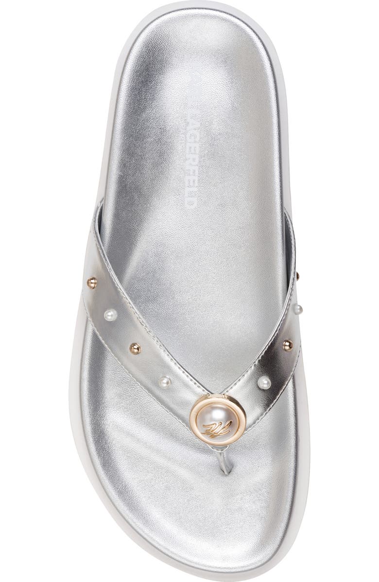 KARL LAGERFELD PARIS Hayze Faux Pearl Lined Thong Flip Flop, Alternate, color, Silver