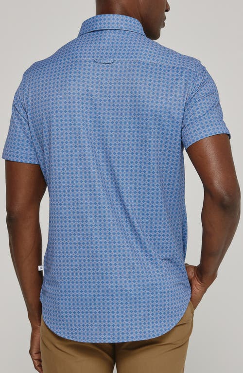 7 Diamonds Morris Geo Print Short Sleve Performance Button-up Shirt In Slate Blue