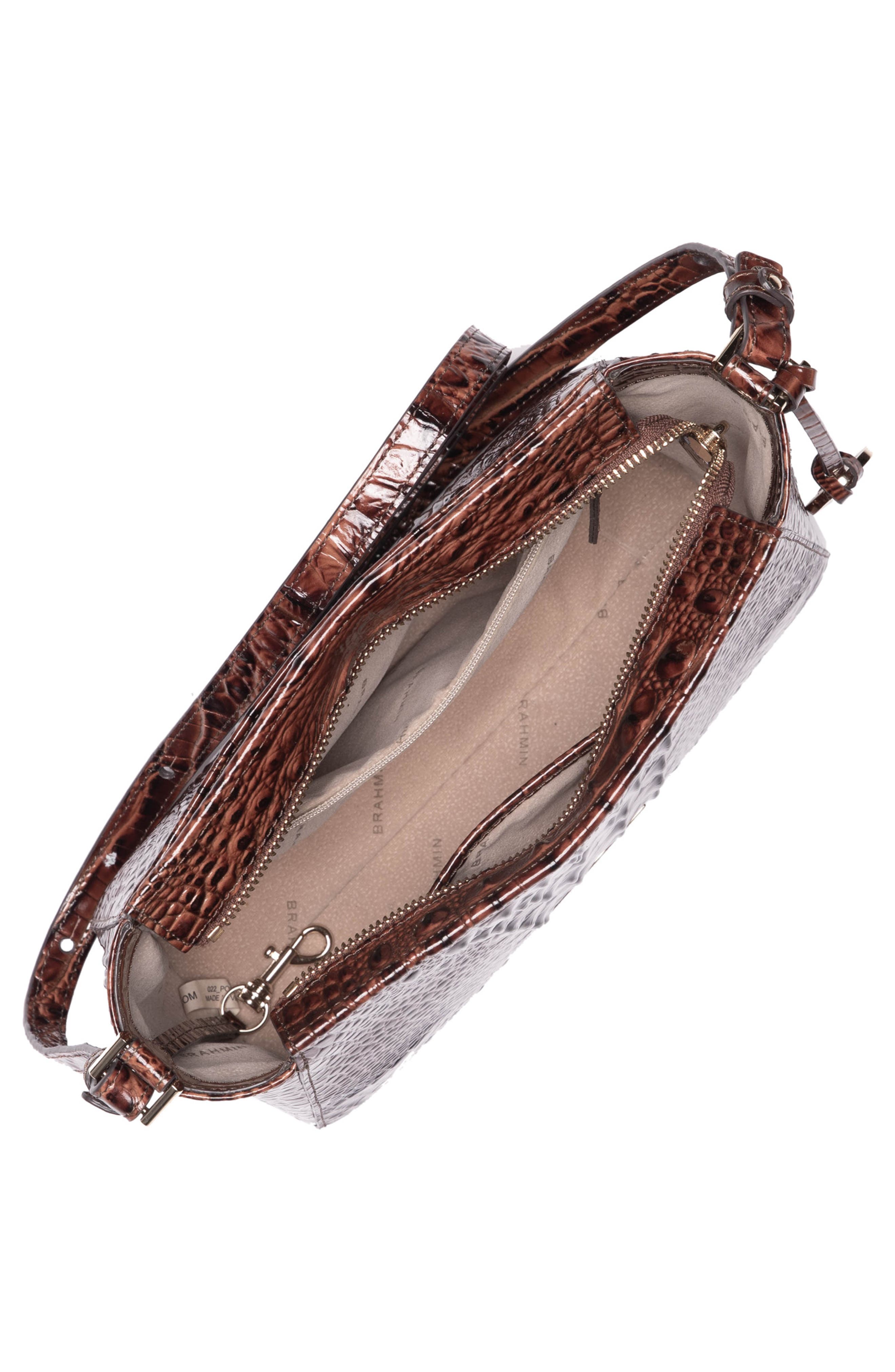 Hillary Croc Embossed Leather Crossbody Bag, Alternate, color, PECAN