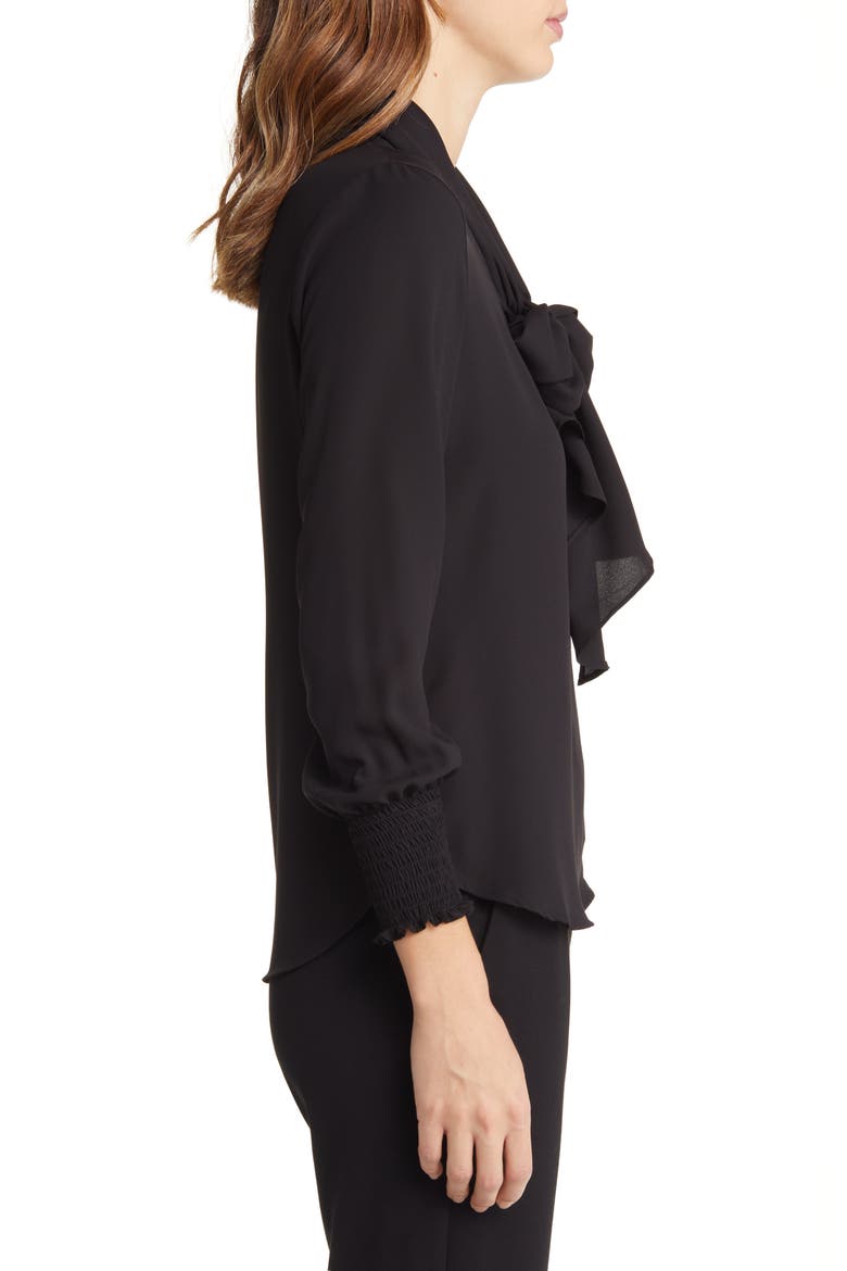 Crêpe de Chine Tie Neck Blouse, Alternate, color, ANNE BLACK