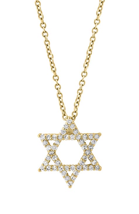 14K Yellow Gold Diamond Star of David Pendant Necklace - 0.24ct.