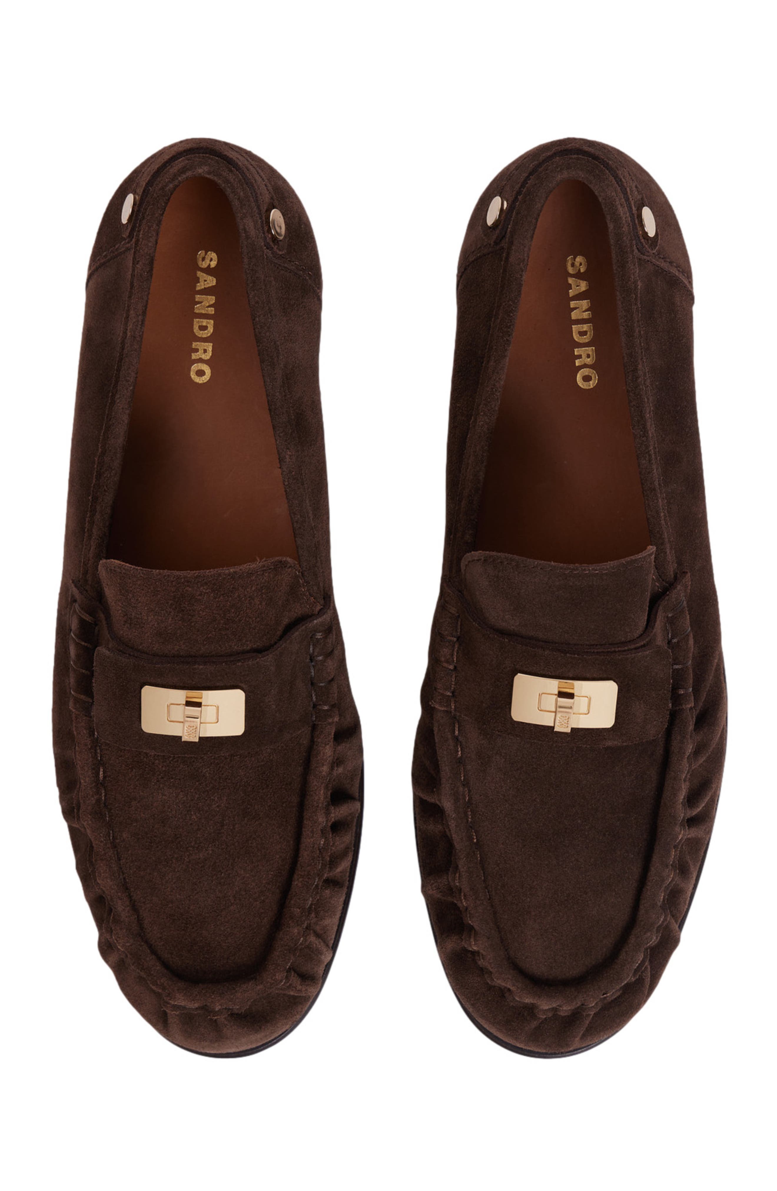 Suede loafers with clasp, Alternate, color, Brown