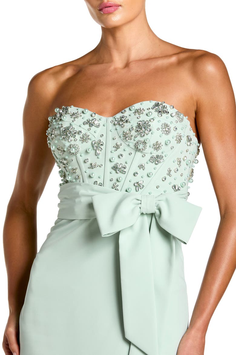 Strapless Embellished Bustier Gown with Bow, Alternate, color, Sage