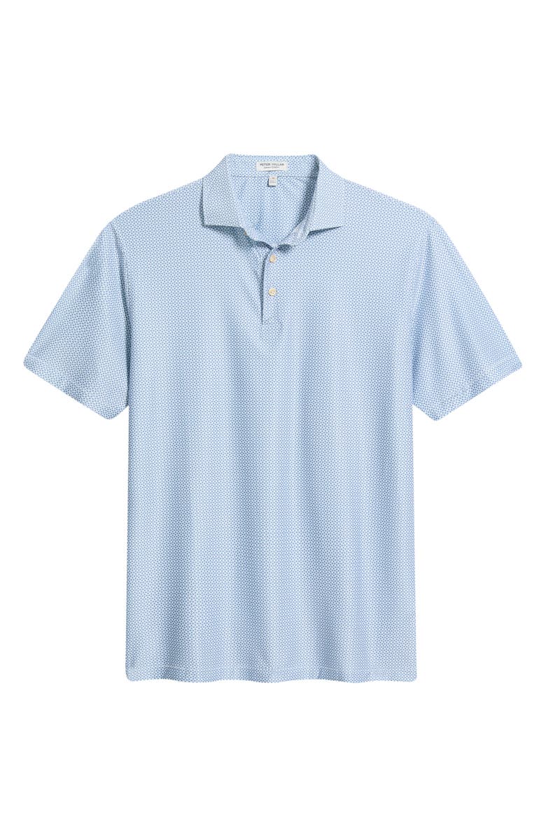 Peter Millar Rambla Microprint Performance Jersey Polo, Main, color, White / Cottage Blue