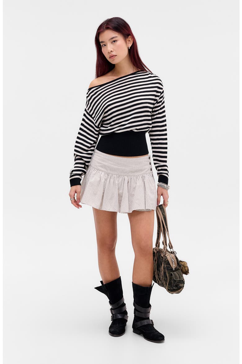 Bailey Off the Shoulder Striped Sweater, Alternate, color, BLACK AND WHITE