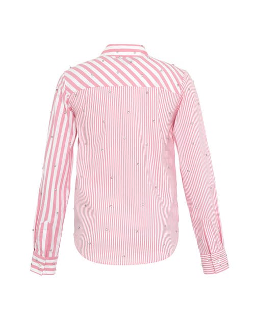 Theo The Label Echo Mix Stripe Pearly Shirt In Lantana/crystal