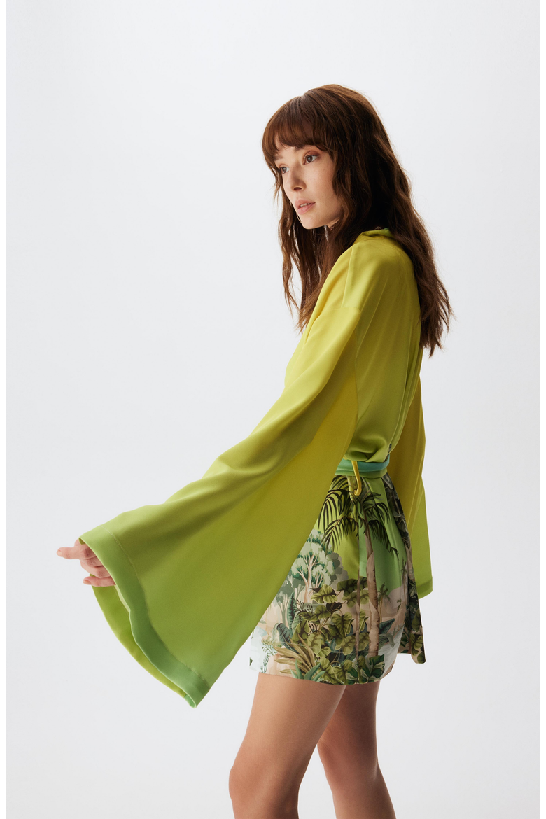 Botanica Long Sleeve Short Caftan, Alternate, color, Botanic Print