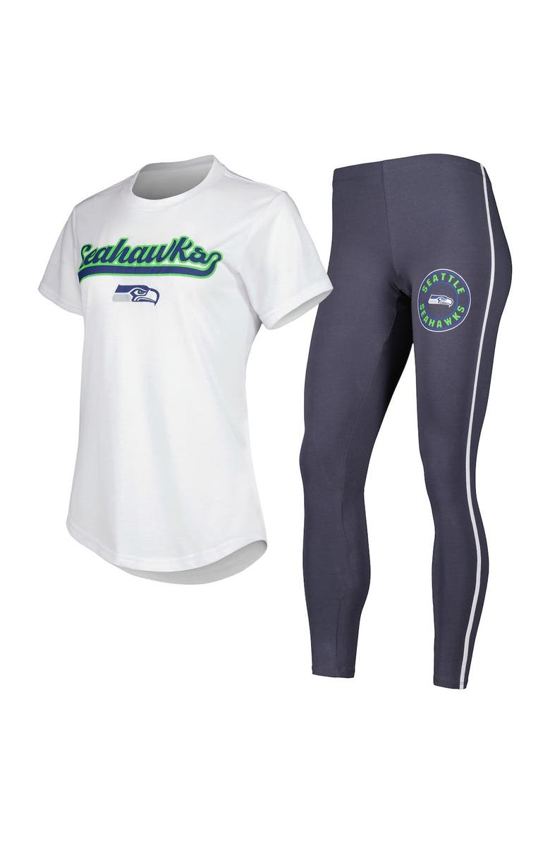 CONCEPTS SPORT Women's Concepts Sport White/Charcoal Seattle Seahawks Sonata T-Shirt & Leggings Sleep Set, Main, color, White