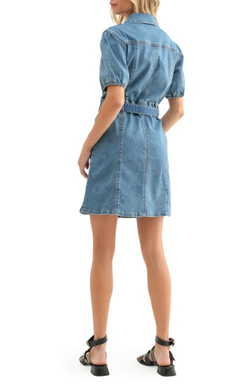 Wishlist Puff Sleeve Belted Denim Minidress In Blue