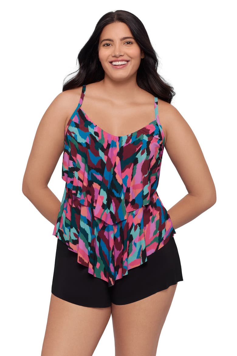 Ronnie 2 Tier Ruffle Tankini Swimsuit Top, Main, color, Collage Patch